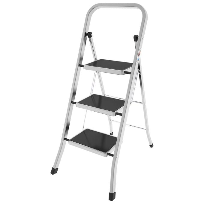 Colombo Sgabello Scala FACTOTUM 3 gradini in alluminio con tappetino antiscivolo e piedini portata max 150kg EN14183 MADE IN ITALY