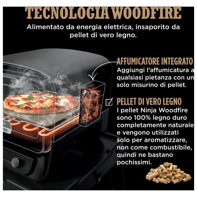 Ninja OO101EU Forno Elettrico da Esterno e Affumicatore 8 Programmi di Cottura Potenza 2400 W Temperatura Max 370 °C (45.7x54.6x38 cm) colore Inox-Rosso