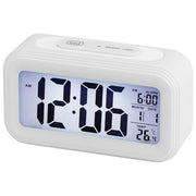 Trevi SLD 3068 S Orologio Termometro Digitale con Sveglia Grande Display LCD Calendario Sensore per Illuminazione Automatica Funzione Snooze Bianco