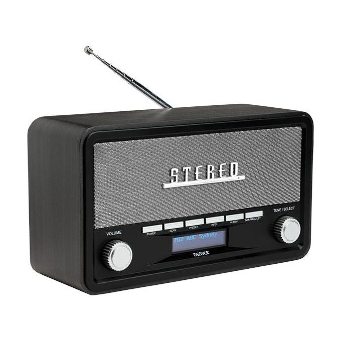 Denver 111111000510 DAB-18 Radio Portatile Digitale con Bluetooth DAB+ FM Sveglia e Display LCD colore Grigio