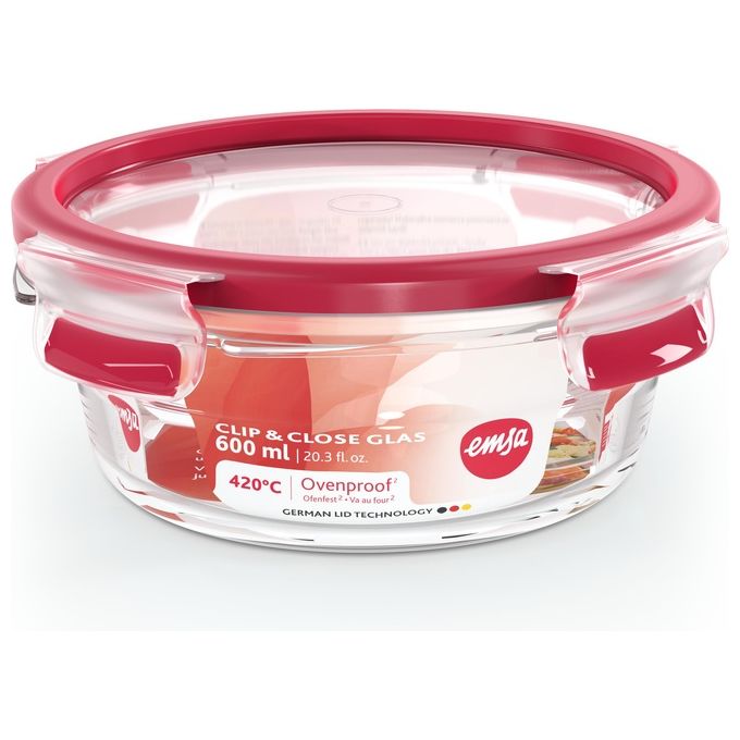 Emsa Clip e Close N1040300 Recipiente per Cibo Rotondo Scatola 0.6 Litri Trasparente 1 Pezzo