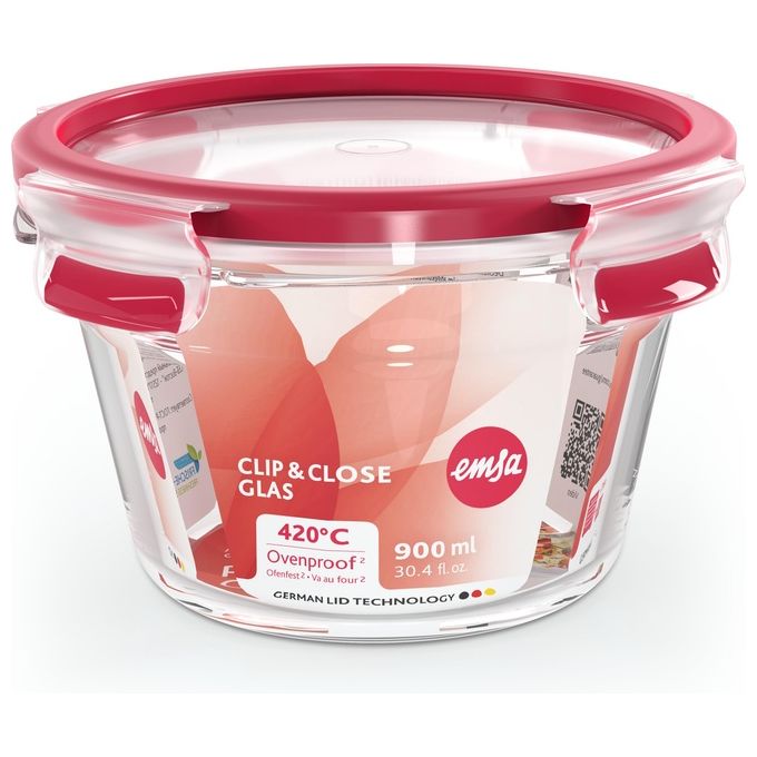 Emsa Clip e Close N1040400 Recipiente per Cibo Rotondo Scatola 0.9 Litri Trasparente