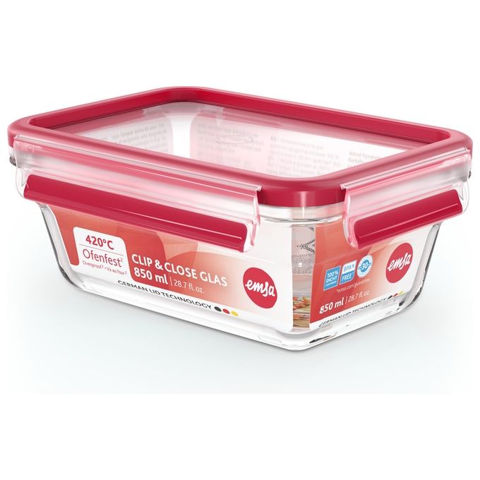 Emsa Clip e Close N1040800 Recipiente per Cibo Rettangolare Scatola 0.85 Litri Trasparente