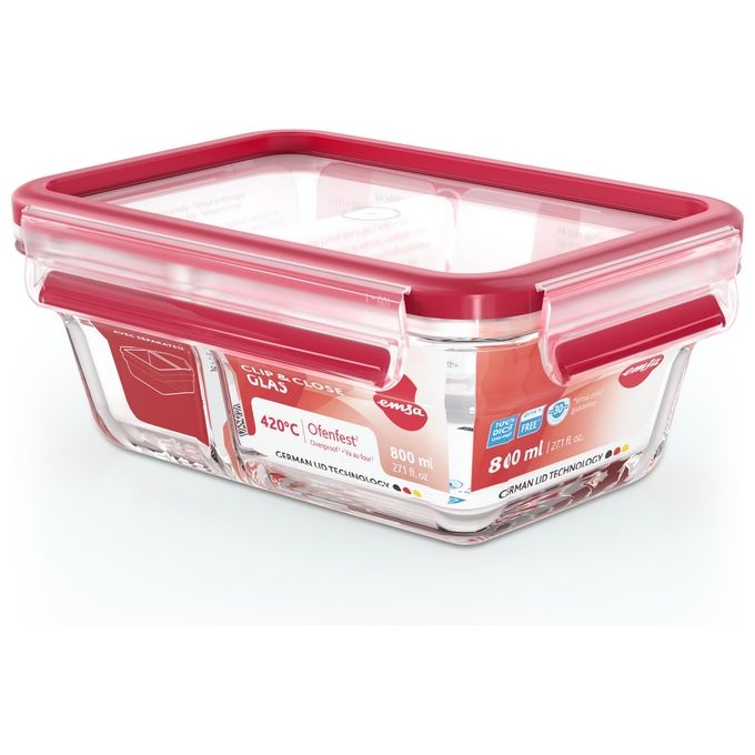 Emsa Clip e Close N1040700 Recipiente per Cibo Rettangolare Scatola 0.8 Litri Trasparente