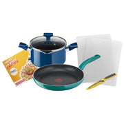 Tefal G804S404 Chefclub Set Pentole 5 Pezzi con Rivestimento in Titanio Antiaderente Tecnologia Thermo-Spot Compatibile Induzione colore Blu Menta