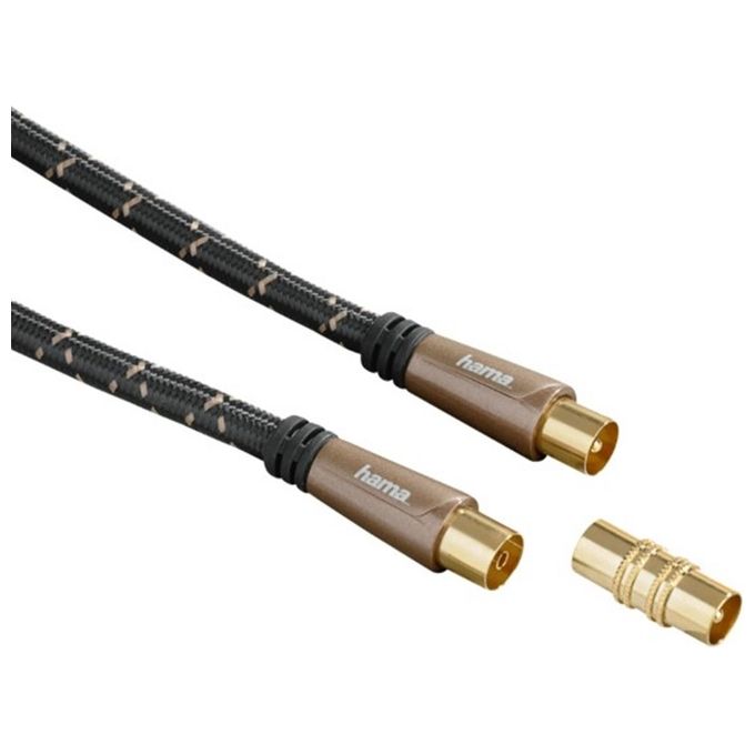 Hama 7205292 Cavo Antenna Coassiale M-F con Adattatore M-M 1.5 m 120 dB Connettori Dorati Quadrupla Schermatura colore Nero