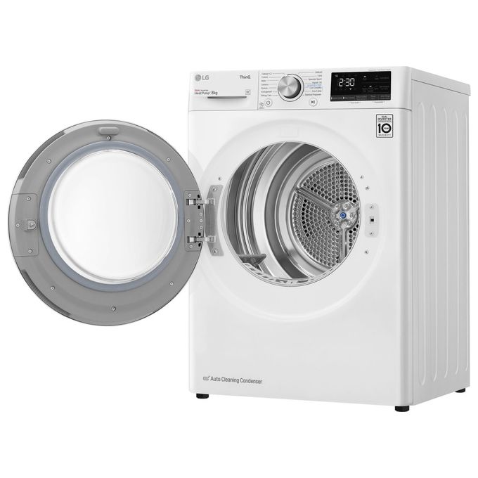 LG RH80V9AVHN DUAL Inverter Asciugatrice Pompa di Calore 8 Kg Classe C Eco Hybrid Wi-Fi Condensatore Autopulente (85x60x69 cm) colore Bianco