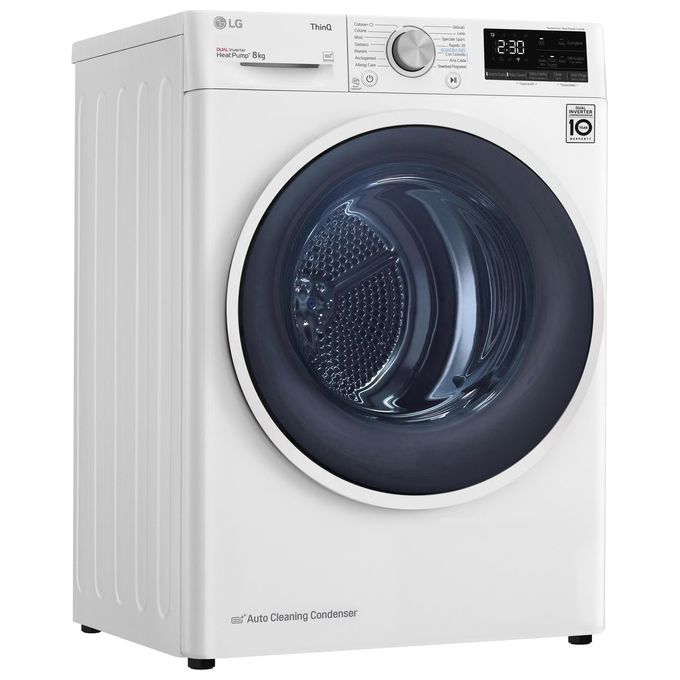 LG RH80V9AVHN DUAL Inverter Asciugatrice Pompa di Calore 8 Kg Classe C Eco Hybrid Wi-Fi Condensatore Autopulente (85x60x69 cm) colore Bianco