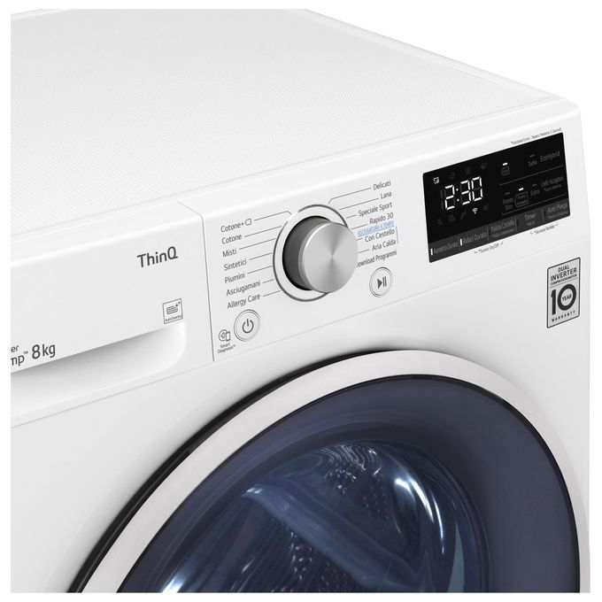 LG RH80V9AVHN DUAL Inverter Asciugatrice Pompa di Calore 8 Kg Classe C Eco Hybrid Wi-Fi Condensatore Autopulente (85x60x69 cm) colore Bianco