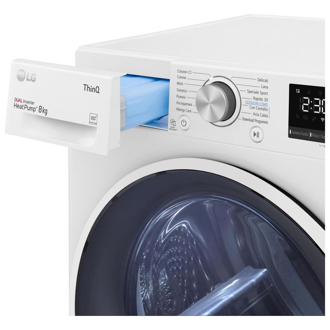 LG RH80V9AVHN DUAL Inverter Asciugatrice Pompa di Calore 8 Kg Classe C Eco Hybrid Wi-Fi Condensatore Autopulente (85x60x69 cm) colore Bianco