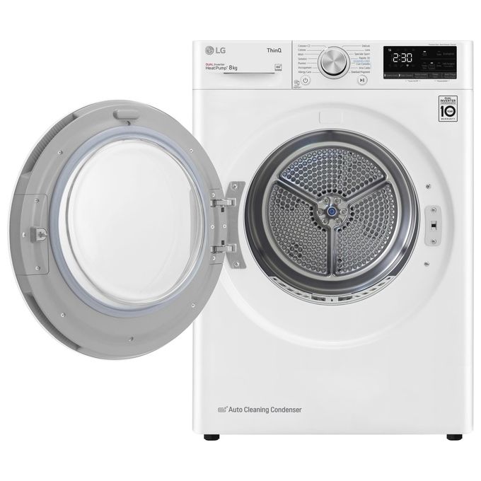 LG RH80V9AVHN DUAL Inverter Asciugatrice Pompa di Calore 8 Kg Classe C Eco Hybrid Wi-Fi Condensatore Autopulente (85x60x69 cm) colore Bianco