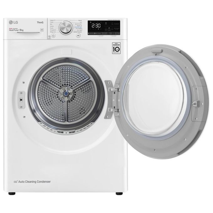 LG RH80V9AVHN DUAL Inverter Asciugatrice Pompa di Calore 8 Kg Classe C Eco Hybrid Wi-Fi Condensatore Autopulente (85x60x69 cm) colore Bianco