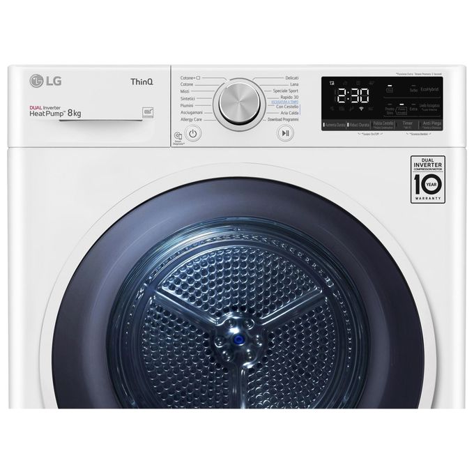LG RH80V9AVHN DUAL Inverter Asciugatrice Pompa di Calore 8 Kg Classe C Eco Hybrid Wi-Fi Condensatore Autopulente (85x60x69 cm) colore Bianco