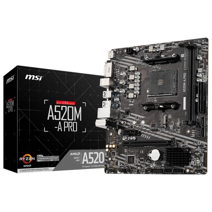 MSI 7C96-001R A520M-A PRO Scheda Madre AMD AM4 DDR4 fino a 64GB M.2 PCIe 3.0 HDMI DVI-D colore Nero