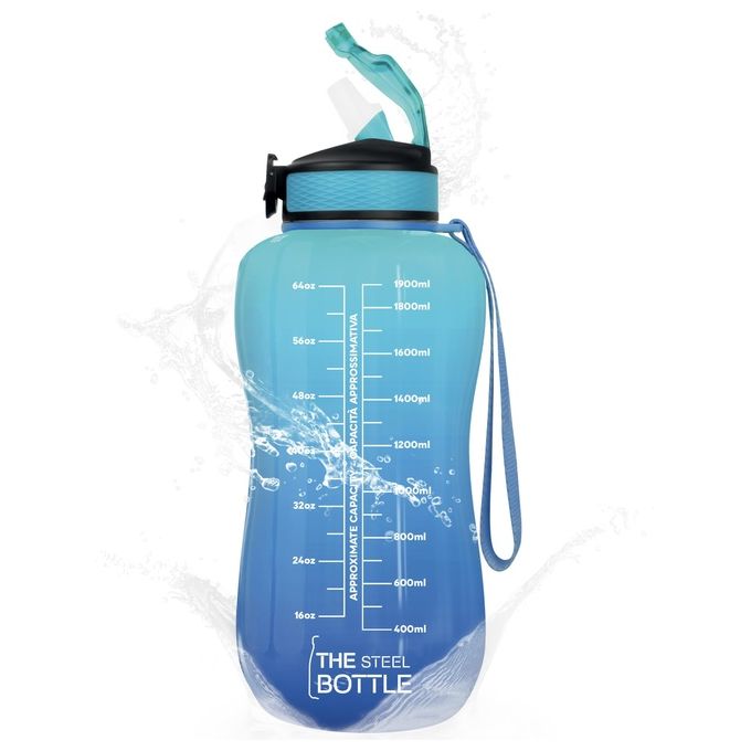 The Steel Bottle MWB NO3 Borraccia Motivazionale 2200 ml Tritan BPA Free Tappo Flip Top colore Blu Acquamarine