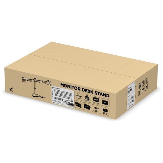 Equip 650123 Supporto da Tavolo per Doppio Monitor 17'' a 32'' Inclinazione Regolabile Rotazione 360° Altezza Regolabile con Molla a Gas colore Nero