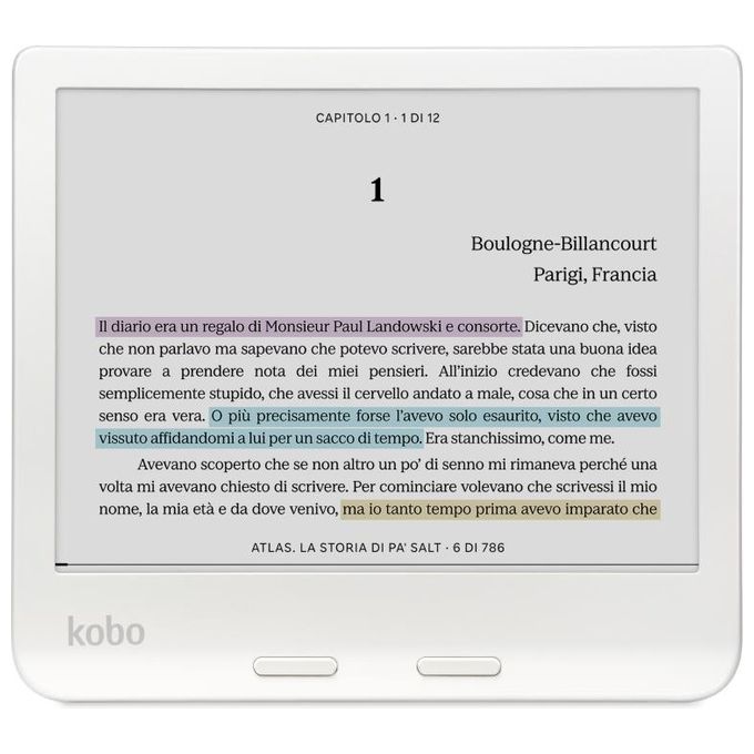 Kobo N428-KU-WH-K-CK Libra Colour eReader 7'' E Ink Kaleido 3 32 GB Wi-Fi Bluetooth IPX8 colore Bianco