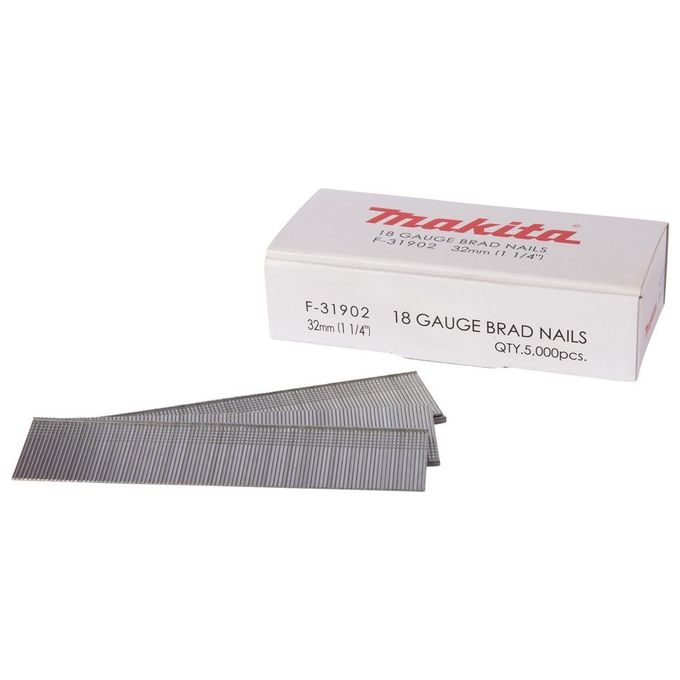Makita F-31902 Chiodi Brad 18Ga 1.2x32mm per Chiodatrice DBN500 DBN501 FN001G 5000 Pezzi colore Argento