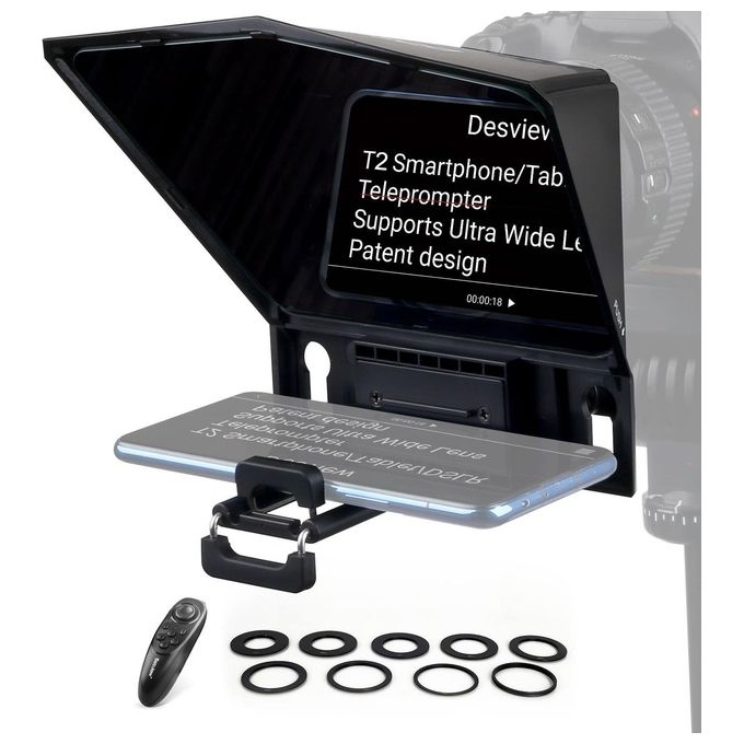 Desview 6970602270641 T2 Teleprompter Universale per Smartphone e Tablet con Vetro Beam Splitter 97% e Telecomando Bluetooth colore Nero