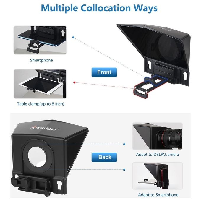 Desview 6970602270641 T2 Teleprompter Universale per Smartphone e Tablet con Vetro Beam Splitter 97% e Telecomando Bluetooth colore Nero