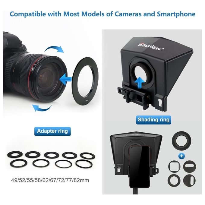 Desview 6970602270641 T2 Teleprompter Universale per Smartphone e Tablet con Vetro Beam Splitter 97% e Telecomando Bluetooth colore Nero