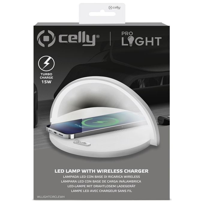 Celly WLLIGHTCIRCLEWH Lampada LED con Caricatore Wireless Integrato 15 W Altezza 19.1 cm Larghezza 26 cm Profondita' 1.2 cm colore Bianco