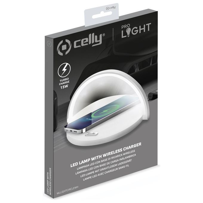 Celly WLLIGHTCIRCLEWH Lampada LED con Caricatore Wireless Integrato 15 W Altezza 19.1 cm Larghezza 26 cm Profondita' 1.2 cm colore Bianco