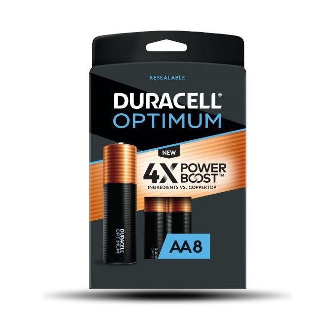 Duracell Batterie AA Stilo Optimum Confezione da 8 per Prestazioni Durature ed Efficienza Energetica Ideali per Dispositivi di Uso Quotidiano