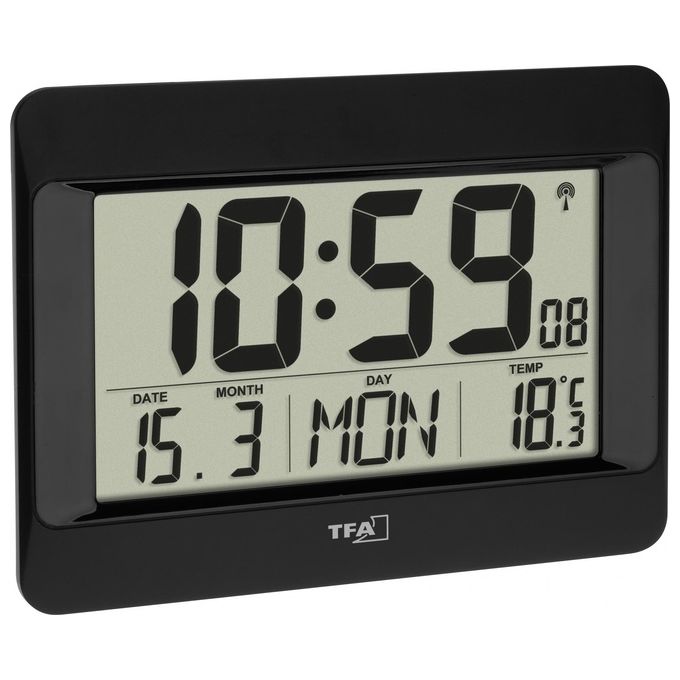 TFA Dostmann 60.4519.01 Orologio da Parete Digitale Radiocontrollato con Temperatura