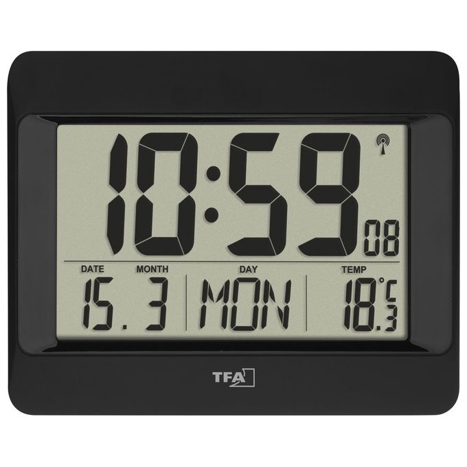 TFA Dostmann 60.4519.01 Orologio da Parete Digitale Radiocontrollato con Temperatura