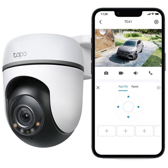 TP-Link TC41 Tapo Telecamera di Sicurezza IP Wi-Fi Pan-Tilt 2K 2304x1296 Pixel IP65 Interno Esterno visione notturna microSD 512 GB colore Bianco Nero