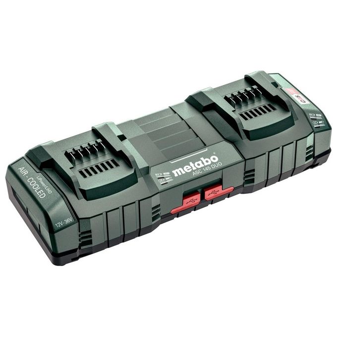 Metabo 627495000 ASC 145 DUO Caricabatterie Doppio Rapido 12 36 V con Tecnologia AIR COOLED Due Porte USB 1 5 A ciascuna Peso 1 49 Kg colore Nero