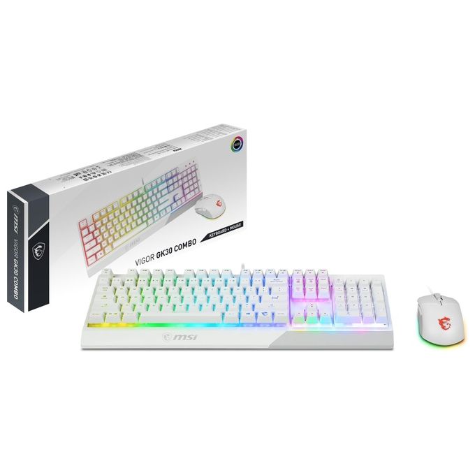 MSI VIGOR GK30 COMBO WHITE Kit Tastiera Mouse Gaming Switch Simil-Meccanici USB QWERTY Layout Italiano RGB 5000 DPI colore Bianco