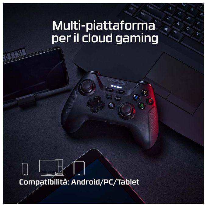 HyperX 516L8AA Clutch Controller Wireless Gamepad per Android e PC con Clip Mobile Batteria 600 mAh 19h colore Nero