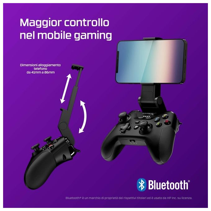 HyperX 516L8AA Clutch Controller Wireless Gamepad per Android e PC con Clip Mobile Batteria 600 mAh 19h colore Nero