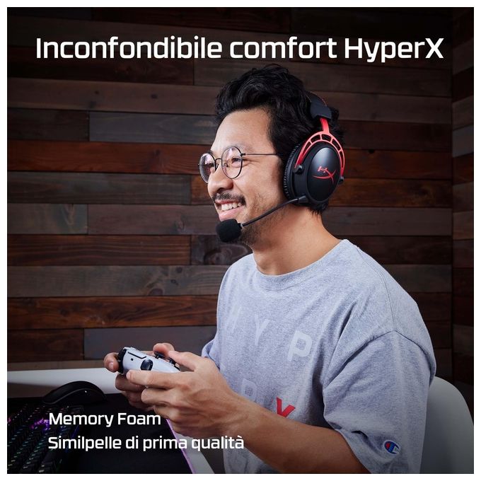 HyperX 4P5D4AA Cloud Alpha Cuffie da Gaming Wireless 2.4 GHz con Autonomia 300 Ore DTS HeadphoneX Audio Colore Nero Rosso