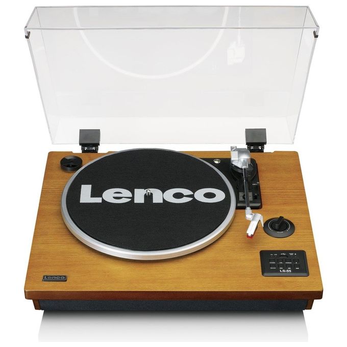 Lenco LS-55WA Giradischi con Altoparlanti Integrati 10W Bluetooth 4.2 USB Registrazione MP3 33 45 rpm colore Noce