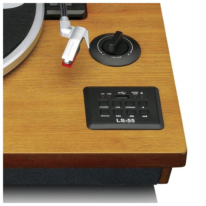 Lenco LS-55WA Giradischi con Altoparlanti Integrati 10W Bluetooth 4.2 USB Registrazione MP3 33 45 rpm colore Noce