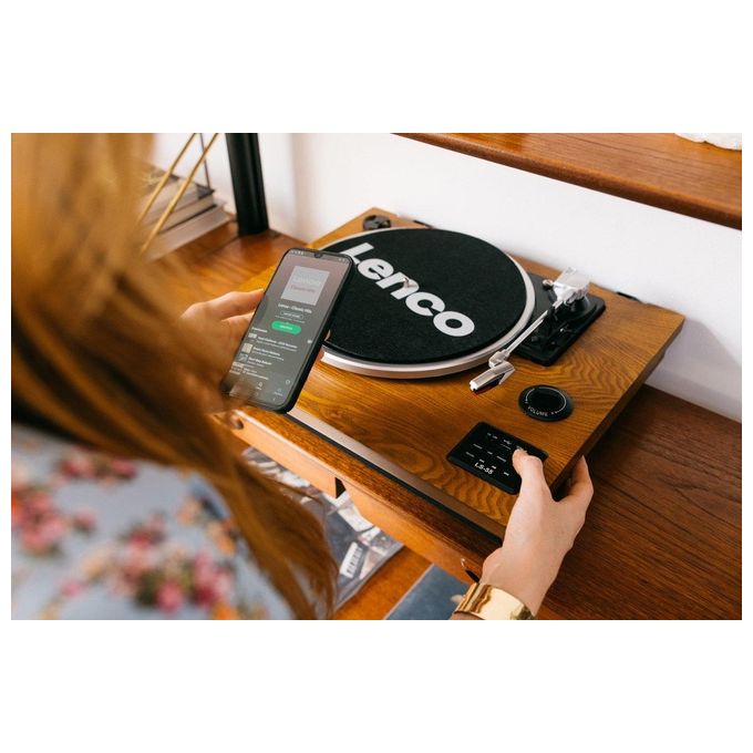 Lenco LS-55WA Giradischi con Altoparlanti Integrati 10W Bluetooth 4.2 USB Registrazione MP3 33 45 rpm colore Noce