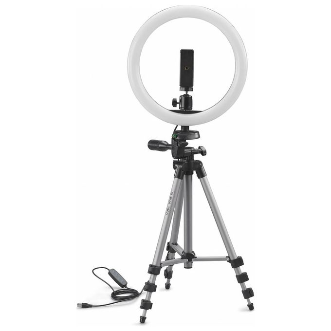 Cullmann 52103 Alpha Treppiede con Luce ad Anello LED 120 Dimmerabile 3 Temperature di Colore 3000K 4500K 6000K Telecomando Bluetooth Testa a Sfera Custodia Inclusa colore Nero