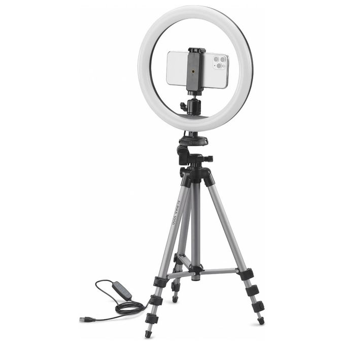 Cullmann 52103 Alpha Treppiede con Luce ad Anello LED 120 Dimmerabile 3 Temperature di Colore 3000K 4500K 6000K Telecomando Bluetooth Testa a Sfera Custodia Inclusa colore Nero