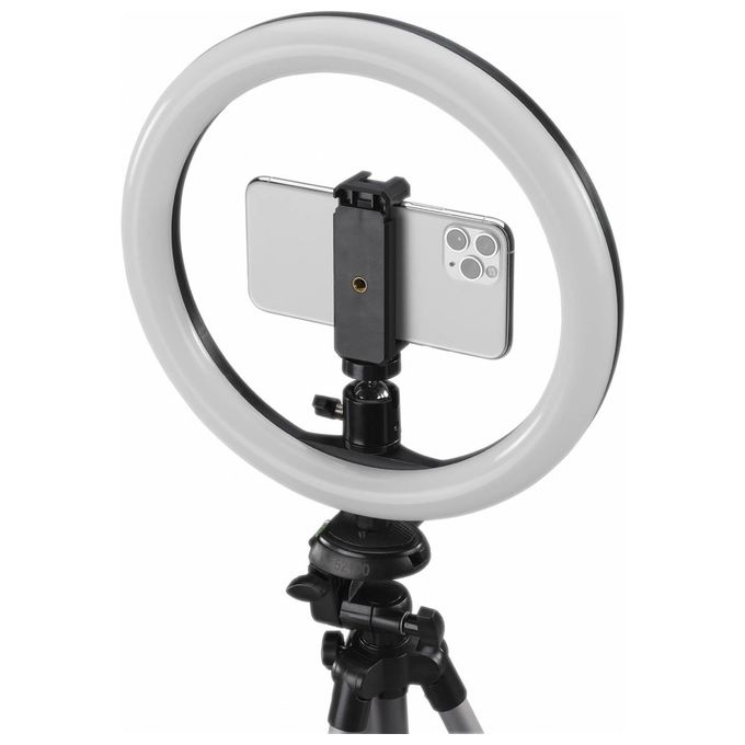 Cullmann 52103 Alpha Treppiede con Luce ad Anello LED 120 Dimmerabile 3 Temperature di Colore 3000K 4500K 6000K Telecomando Bluetooth Testa a Sfera Custodia Inclusa colore Nero