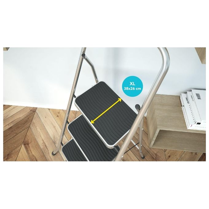 Colombo Sgabello Scala SECURITY 3 gradini in alluminio con manico e blocco di sicurezza gradini con tappetino in gomma antiscivolo portata max 150kg EN 14183 Made in Italy