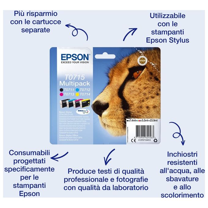 Epson T0713 5.5 ml magenta originale cartuccia dinchiostro per Stylus DX9400, SX115, SX210, SX215, SX218, SX415, SX515, SX610, Stylus Office BX310, BX610