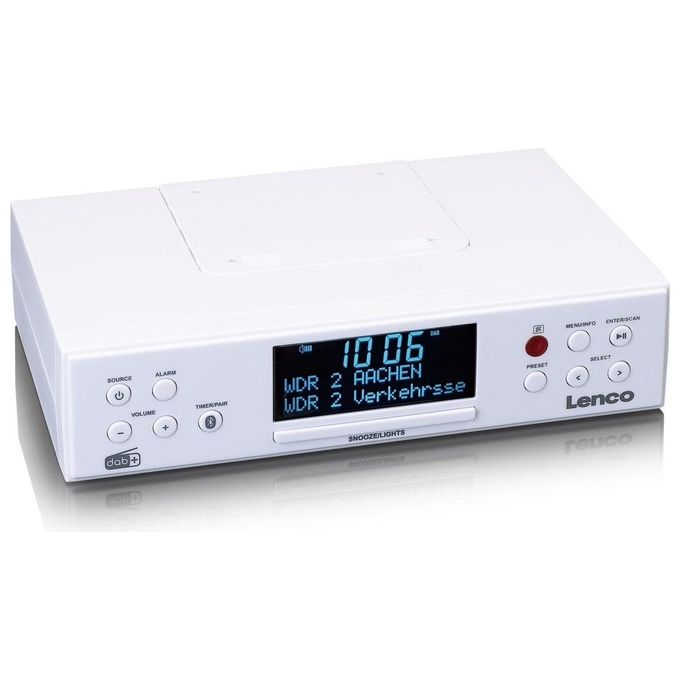 Lenco KCR-190 Radio da Cucina DAB+ FM Bluetooth 5.2 Display LCD 3.3'' 2 Sveglie Telecomando colore Bianco