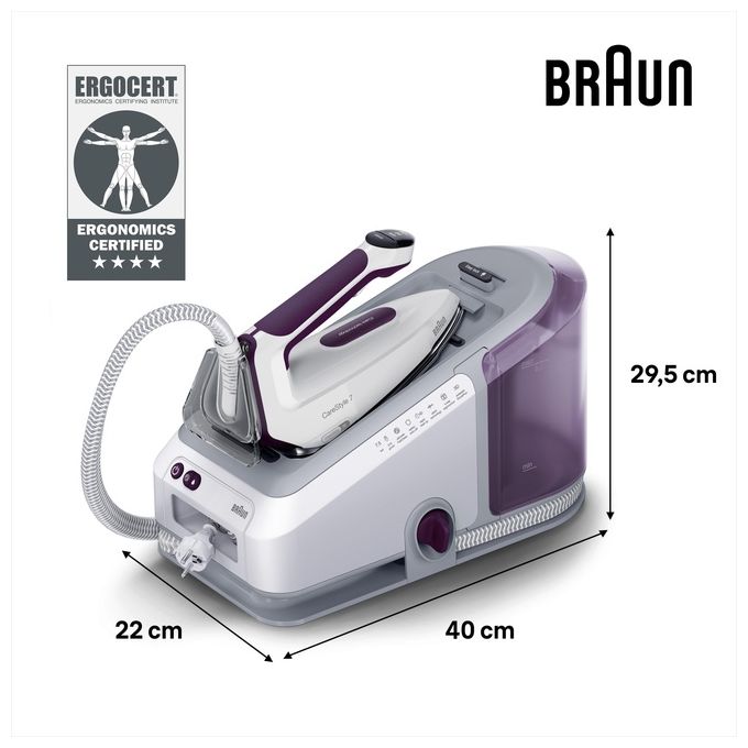 Braun IS7266VI CareStyle 7 Ferro da Stiro con Caldaia 2700 W 7,5 bar 2 L Piastra EloxalPlus FreeGlide 3D colore Viola