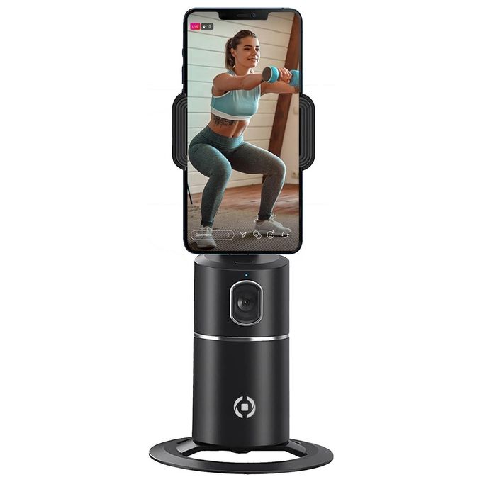 Celly CLICKTRACKPROBK Supporto per Smartphone Auto-Tracking Supporto Attivo con Auto-Tracking e Rotazione Automatica per Video Selfie 360° Compatibile con Smartphone fino a 9 cm Base Antiscivolo e Filettatura per Treppiede colore Nero