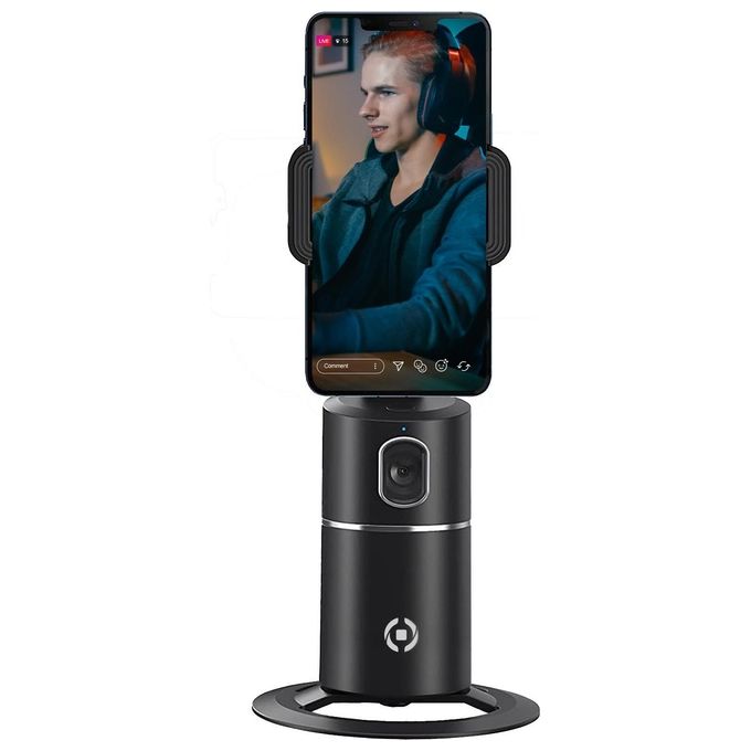 Celly CLICKTRACKPROBK Supporto per Smartphone Auto-Tracking Supporto Attivo con Auto-Tracking e Rotazione Automatica per Video Selfie 360° Compatibile con Smartphone fino a 9 cm Base Antiscivolo e Filettatura per Treppiede colore Nero