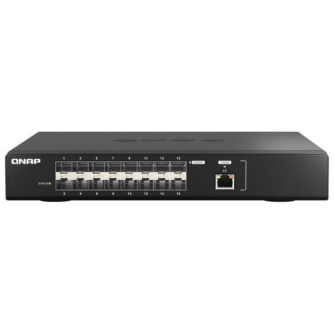 QNAP 4374888 QSW-M5216-1T Switch Gestito L2 16 Porte 25GbE SFP28 1 Porta 10GbE NBASE-T Capacita' di Commutazione 820 Gbps colore Nero