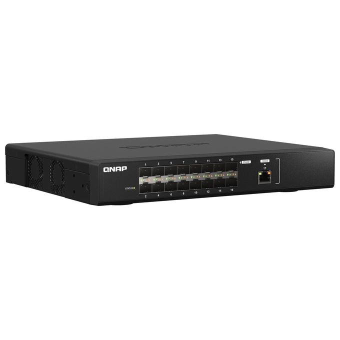 QNAP 4374888 QSW-M5216-1T Switch Gestito L2 16 Porte 25GbE SFP28 1 Porta 10GbE NBASE-T Capacita' di Commutazione 820 Gbps colore Nero